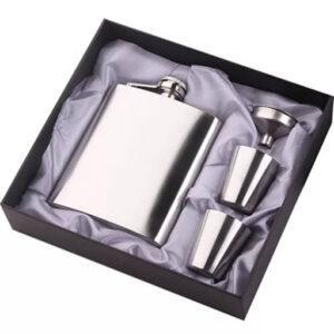 Stainless steel hip flask with 2 shots1